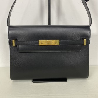 YVES SAINT LAURENT Medium Manhattan in Box Shoulder Bag in Black Calfskin - Bronze Tone Hardware