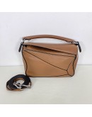 LOEWE Mini Puzzle Bag with Shoulder Strap in Tan Soft Grained Calfskin – SHW