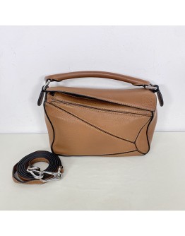 LOEWE Mini Puzzle Bag with Shoulder Strap in Tan Soft Grained Calfskin – SHW