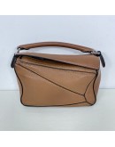 LOEWE Mini Puzzle Bag with Shoulder Strap in Tan Soft Grained Calfskin – SHW