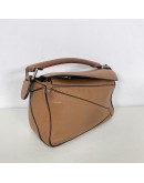 LOEWE Mini Puzzle Bag with Shoulder Strap in Tan Soft Grained Calfskin – SHW