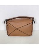 LOEWE Mini Puzzle Bag with Shoulder Strap in Tan Soft Grained Calfskin – SHW