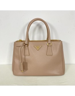 PRADA Small Galleria Tote Bag with Shoulder Strap in Nude Saffiano Leather – GHW