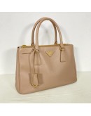 PRADA Small Galleria Tote Bag with Shoulder Strap in Nude Saffiano Leather – GHW