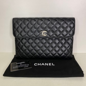 CHANEL CC Quilted Portfolio Clutch in Black Lambskin (31 Series – Year 2021)