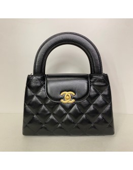 CHANEL Mini Kelly Shopper Tote in Black Shiny Calfskin – GHW (Microchip)