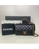 CHANEL 24C Mini Classic Flap with Top Handle in Black Goatskin – GHW (Microchip)