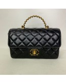 CHANEL 24C Mini Classic Flap with Top Handle in Black Goatskin – GHW (Microchip)