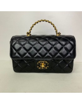CHANEL 24C Mini Classic Flap with Top Handle in Black Goatskin – GHW (Microchip)