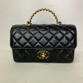 CHANEL 24C Mini Classic Flap with Top Handle in Black Goatskin – GHW (Microchip)