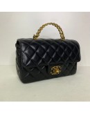 CHANEL 24C Mini Classic Flap with Top Handle in Black Goatskin – GHW (Microchip)
