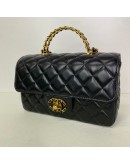 CHANEL 24C Mini Classic Flap with Top Handle in Black Goatskin – GHW (Microchip)
