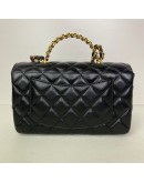CHANEL 24C Mini Classic Flap with Top Handle in Black Goatskin – GHW (Microchip)