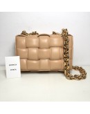 BOTTEGA VENETA Maxi Intrecciatto Padded Chain Cassette Crossbody Bag in Beige Lambskin - GHW
