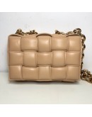 BOTTEGA VENETA Maxi Intrecciatto Padded Chain Cassette Crossbody Bag in Beige Lambskin - GHW
