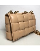 BOTTEGA VENETA Maxi Intrecciatto Padded Chain Cassette Crossbody Bag in Beige Lambskin - GHW