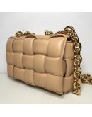 BOTTEGA VENETA Maxi Intrecciatto Padded Chain Cassette Crossbody Bag in Beige Lambskin - GHW
