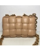 BOTTEGA VENETA Maxi Intrecciatto Padded Chain Cassette Crossbody Bag in Beige Lambskin - GHW