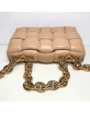 BOTTEGA VENETA Maxi Intrecciatto Padded Chain Cassette Crossbody Bag in Beige Lambskin - GHW