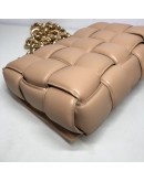 BOTTEGA VENETA Maxi Intrecciatto Padded Chain Cassette Crossbody Bag in Beige Lambskin - GHW