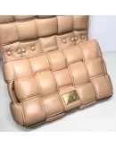 BOTTEGA VENETA Maxi Intrecciatto Padded Chain Cassette Crossbody Bag in Beige Lambskin - GHW