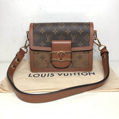 LOUIS VUITTON Mini Dauphine in Monogram & Reverse Monogram with Shoulder Strap – GHW (Microchip)