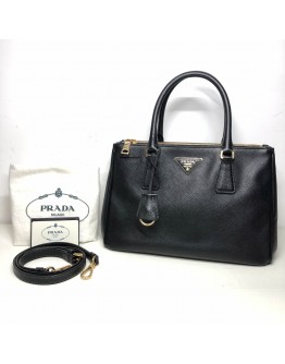 PRADA BN1801 Medium Galleria Tote with Shoulder Strap in Black Saffiano Lux Leather – GHW (Year 2013)