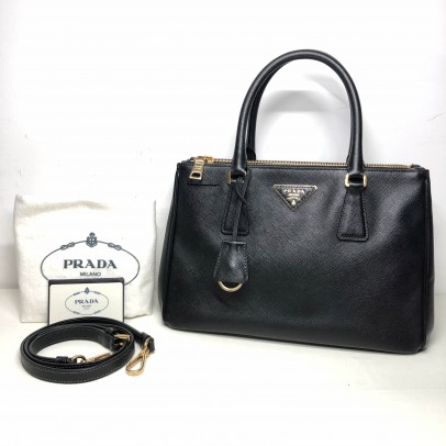 PRADA BN1801 Medium Galleria Tote with Shoulder Strap in Black Saffiano Lux Leather – GHW (Year 2013)