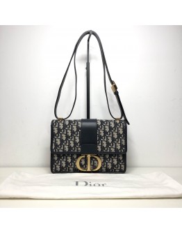 CHRISTIAN DIOR 30 Montaigne Bag in Blue Oblique Jacquard - Antique Gold Hardware (Year 2019)