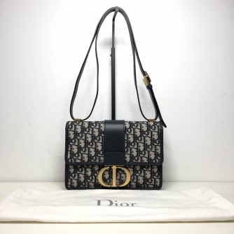 CHRISTIAN DIOR 30 Montaigne Bag in Blue Oblique Jacquard - Antique Gold Hardware (Year 2019)