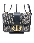 CHRISTIAN DIOR 30 Montaigne Bag in Blue Oblique Jacquard - Antique Gold Hardware (Year 2019)