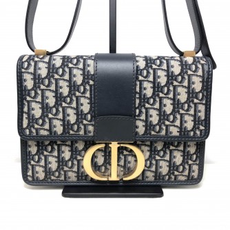 CHRISTIAN DIOR 30 Montaigne Bag in Blue Oblique Jacquard - Antique Gold Hardware (Year 2019)
