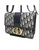 CHRISTIAN DIOR 30 Montaigne Bag in Blue Oblique Jacquard - Antique Gold Hardware (Year 2019)