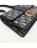 CHRISTIAN DIOR 30 Montaigne Bag in Blue Oblique Jacquard - Antique Gold Hardware (Year 2019)