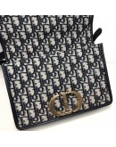 CHRISTIAN DIOR 30 Montaigne Bag in Blue Oblique Jacquard - Antique Gold Hardware (Year 2019)