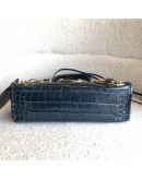 BALENCIAGA Mini City Bag with Shoulder Strap in Teal Blue Croc Embossed Calfskin – GHW