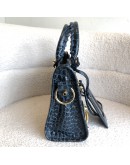 BALENCIAGA Mini City Bag with Shoulder Strap in Teal Blue Croc Embossed Calfskin – GHW