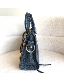 BALENCIAGA Mini City Bag with Shoulder Strap in Teal Blue Croc Embossed Calfskin – GHW