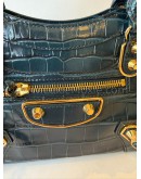 BALENCIAGA Mini City Bag with Shoulder Strap in Teal Blue Croc Embossed Calfskin – GHW