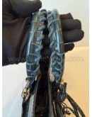 BALENCIAGA Mini City Bag with Shoulder Strap in Teal Blue Croc Embossed Calfskin – GHW