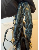BALENCIAGA Mini City Bag with Shoulder Strap in Teal Blue Croc Embossed Calfskin – GHW