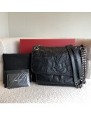 YVES SAINT LAURENT Niki Medium Chain Bag in Black Vintage Calf Leather – RHW (New Model with D-Ring - Year 2023)