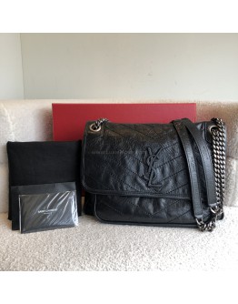 YVES SAINT LAURENT Niki Medium Chain Bag in Black Vintage Calf Leather – RHW (New Model with D-Ring - Year 2023)