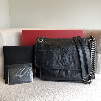 YVES SAINT LAURENT Niki Medium Chain Bag in Black Vintage Calf Leather – RHW (New Model with D-Ring - Year 2023)
