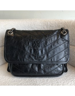 YVES SAINT LAURENT Niki Medium Chain Bag in Black Vintage Calf Leather – RHW (New Model with D-Ring - Year 2023)