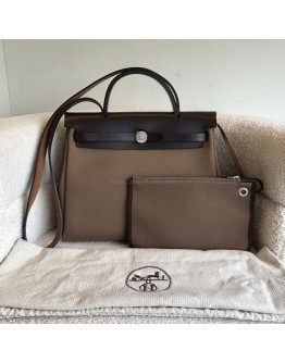 HERMES Herbag PM 31 Brown Canvas with Dark Brown Calfskin Leather & PHW – Shoulder Bag Type (Stamp Y - Year 2020)