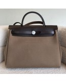 HERMES Herbag PM 31 Brown Canvas with Dark Brown Calfskin Leather & PHW – Shoulder Bag Type (Stamp Y - Year 2020)