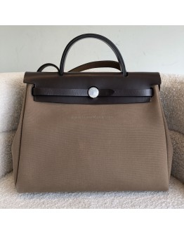 HERMES Herbag PM 31 Brown Canvas with Dark Brown Calfskin Leather & PHW – Shoulder Bag Type (Stamp Y - Year 2020)