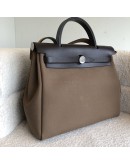 HERMES Herbag PM 31 Brown Canvas with Dark Brown Calfskin Leather & PHW – Shoulder Bag Type (Stamp Y - Year 2020)