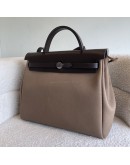 HERMES Herbag PM 31 Brown Canvas with Dark Brown Calfskin Leather & PHW – Shoulder Bag Type (Stamp Y - Year 2020)